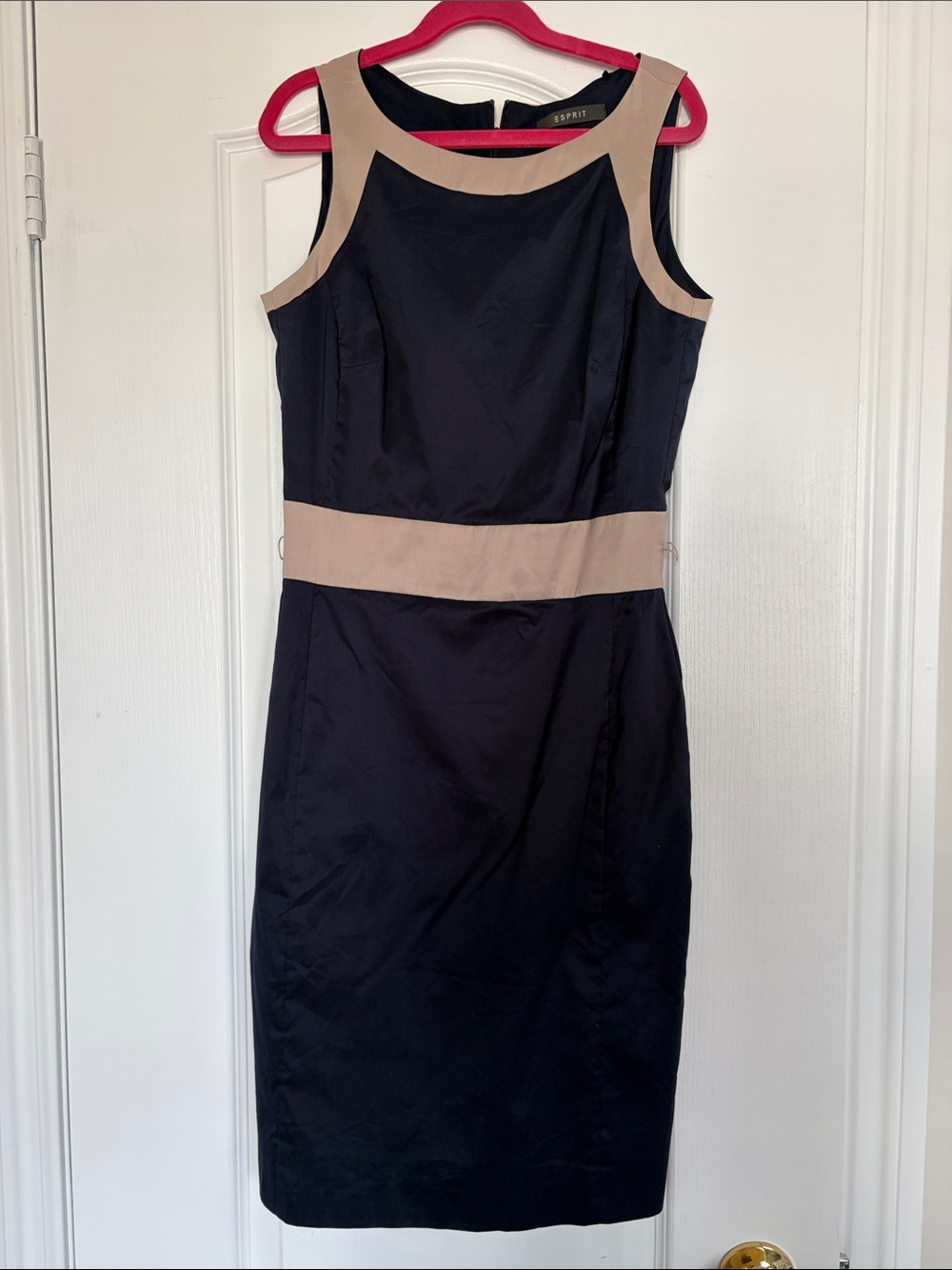 Esprit Black Sheath Dress with Beige Trim